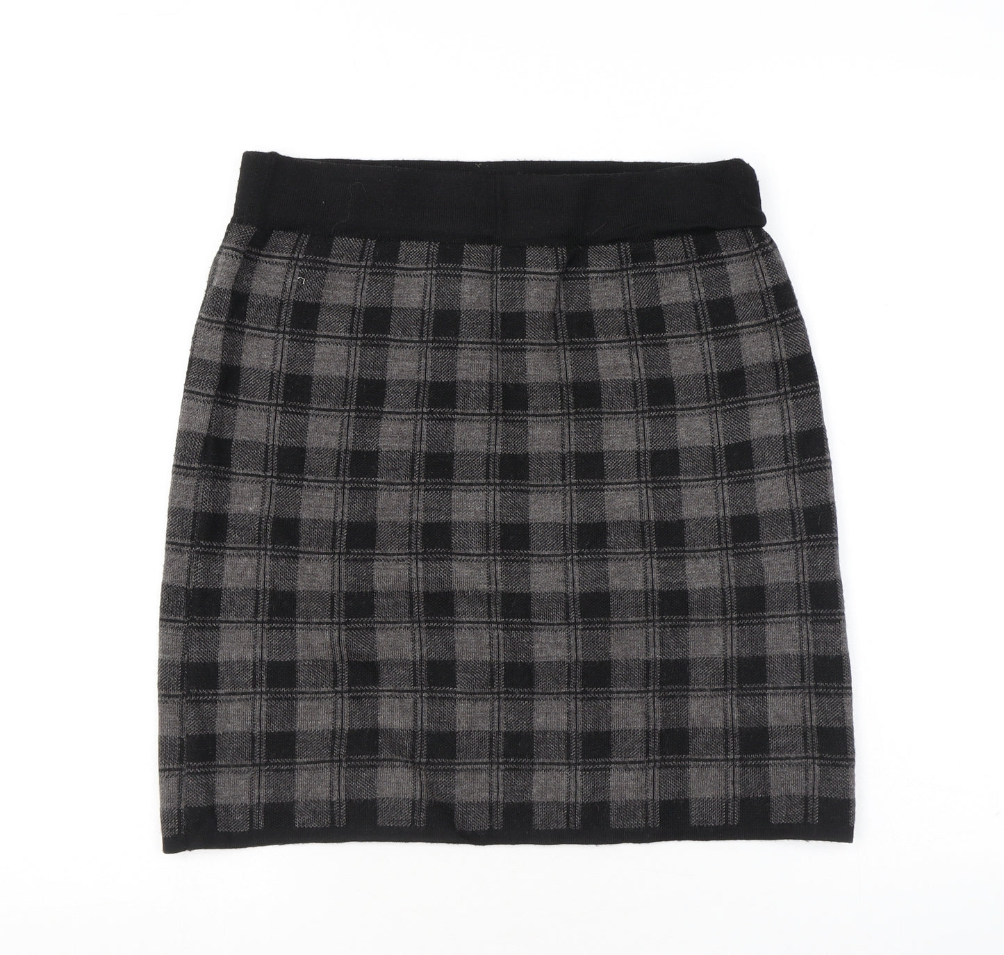Adrienne Vittadini Womens Grey Plaid Acrylic Mini Skirt Size M - Elastic Waist