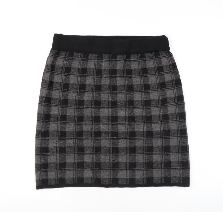 Adrienne Vittadini Womens Grey Plaid Acrylic Mini Skirt Size M - Elastic Waist