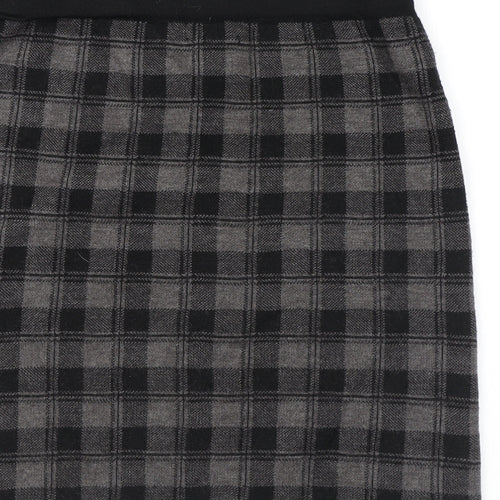 Adrienne Vittadini Womens Grey Plaid Acrylic Mini Skirt Size M - Elastic Waist