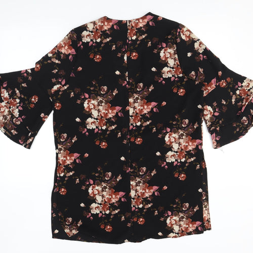 Style Therapy Womens Black Floral Polyester Kimono Blouse Size M V-Neck - Flared Sleeve