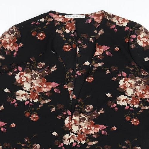 Style Therapy Womens Black Floral Polyester Kimono Blouse Size M V-Neck - Flared Sleeve