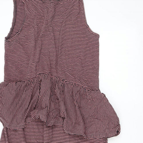 Zara Womens Pink Striped Cotton A-Line Size S Round Neck - Ruffle