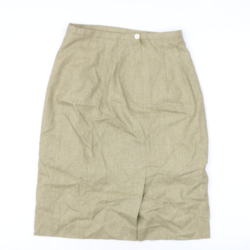 Chester Barrie Womens Beige Herringbone Silk Straight & Pencil Skirt Size 8 Zip