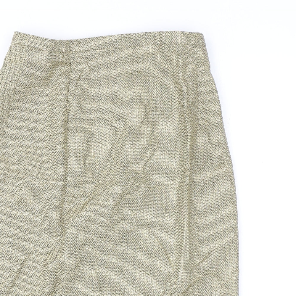 Chester Barrie Womens Beige Herringbone Silk Straight & Pencil Skirt Size 8 Zip