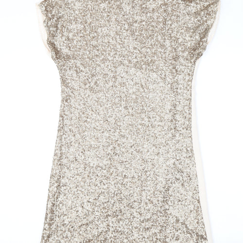 Warehouse Womens Pink Polyester T-Shirt Dress Size 8 Boat Neck Pullover - Sequins