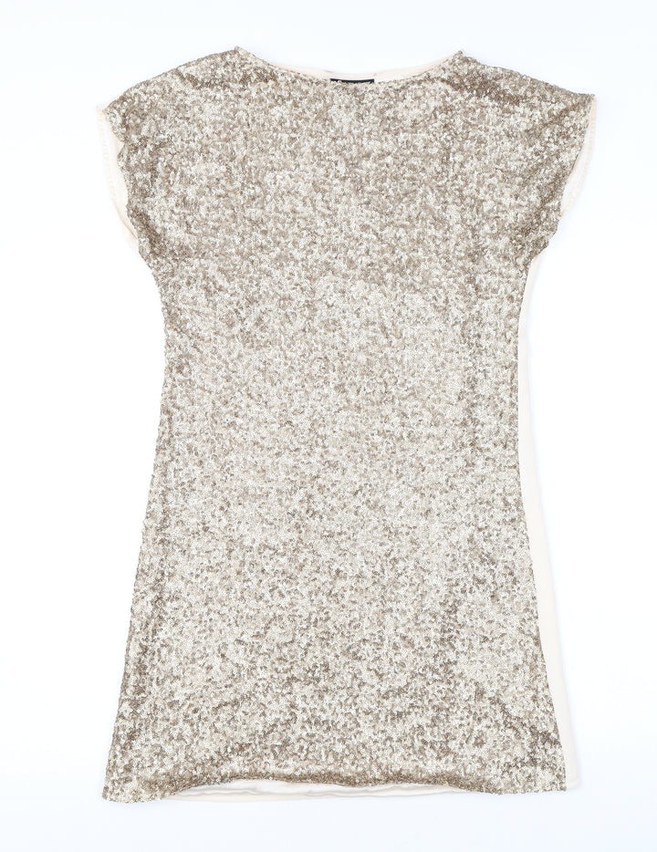 Warehouse Womens Pink Polyester T-Shirt Dress Size 8 Boat Neck Pullover - Sequins