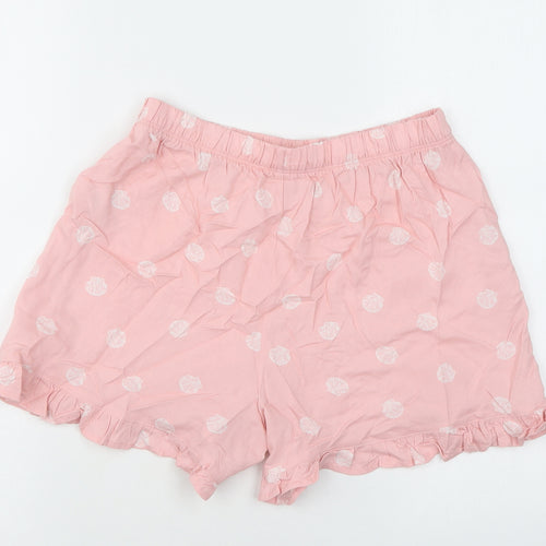 Marks and Spencer Womens Pink Geometric Viscose Basic Shorts Size 6 L3 in Regular Pull On - Seashells Print