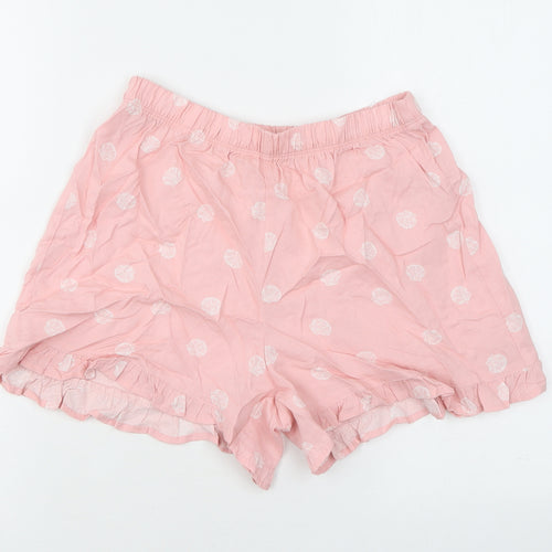Marks and Spencer Womens Pink Geometric Viscose Basic Shorts Size 6 L3 in Regular Pull On - Seashells Print