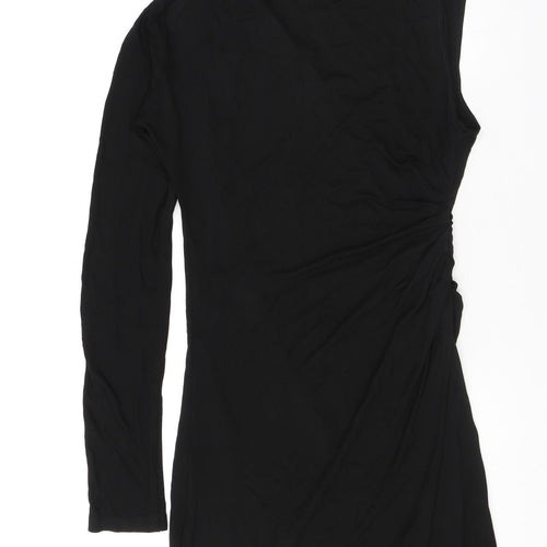 Zara Womens Black Viscose Bodycon Size L Mock Neck Snap - One shoulder
