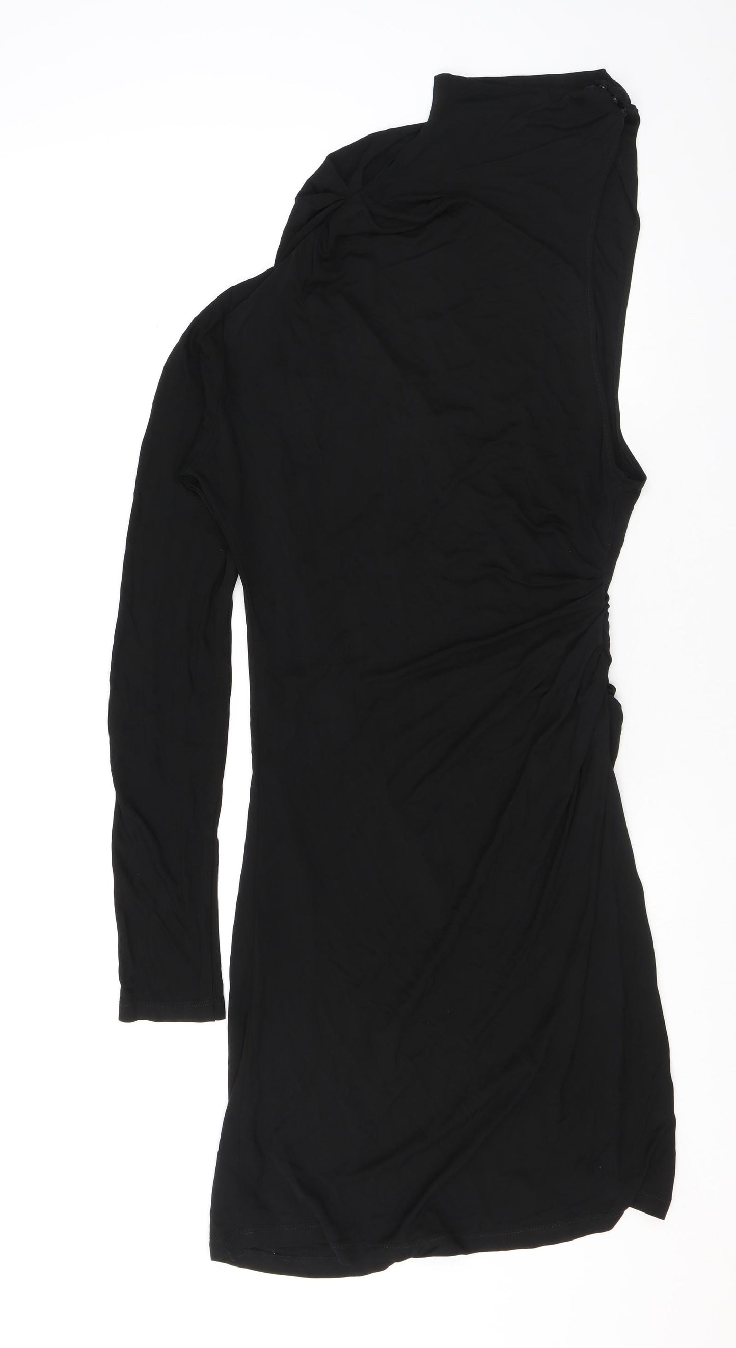 Zara Womens Black Viscose Bodycon Size L Mock Neck Snap - One shoulder