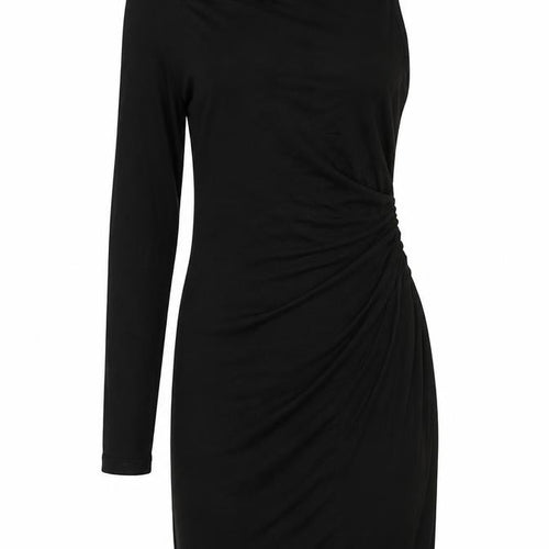 Zara Womens Black Viscose Bodycon Size L Mock Neck Snap - One shoulder