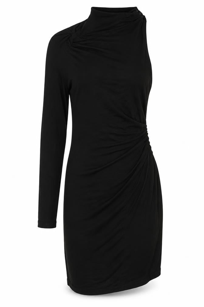 Zara Womens Black Viscose Bodycon Size L Mock Neck Snap - One shoulder