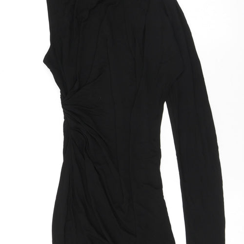 Zara Womens Black Viscose Bodycon Size L Mock Neck Snap - One shoulder