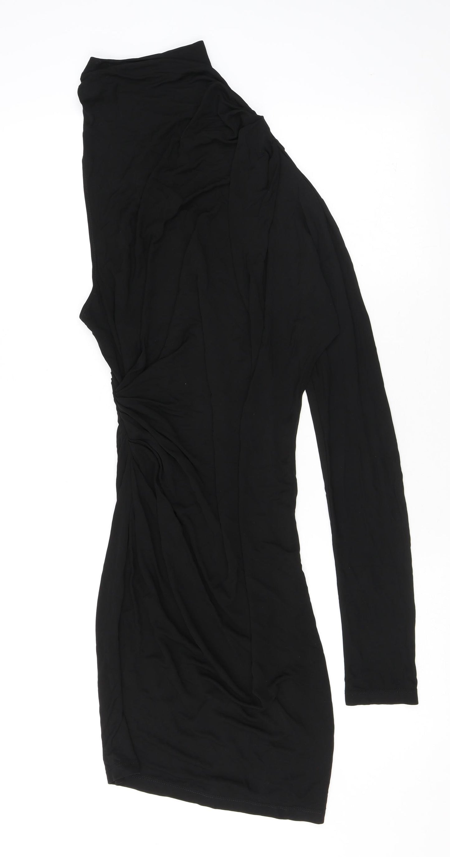 Zara Womens Black Viscose Bodycon Size L Mock Neck Snap - One shoulder