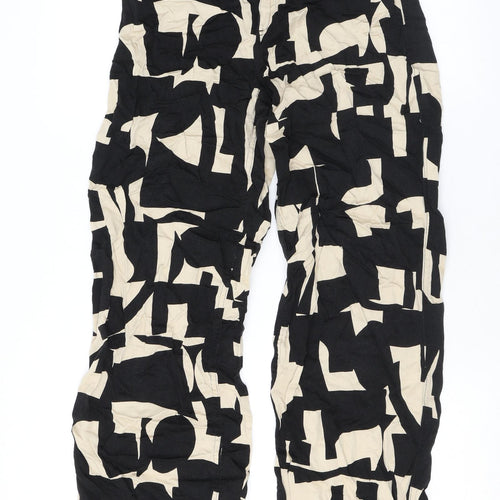 Monki Womens Black Geometric Viscose Trousers Size 6 L29 in Regular Zip
