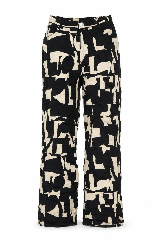 Monki Womens Black Geometric Viscose Trousers Size 6 L29 in Regular Zip