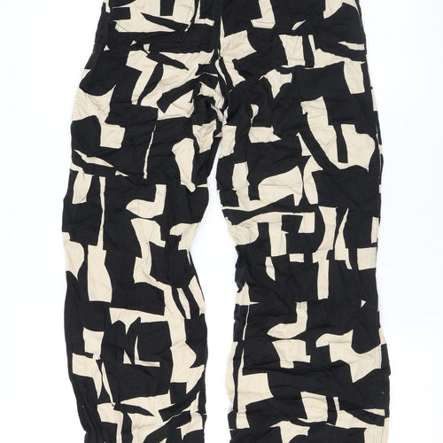 Monki Womens Black Geometric Viscose Trousers Size 6 L29 in Regular Zip
