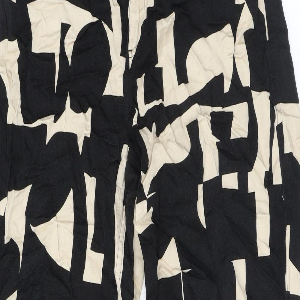 Monki Womens Black Geometric Viscose Trousers Size 6 L29 in Regular Zip