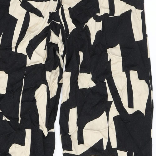 Monki Womens Black Geometric Viscose Trousers Size 6 L29 in Regular Zip