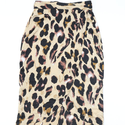 Boohoo Womens Brown Animal Print Polyester Wrap Skirt Size 8 Tie