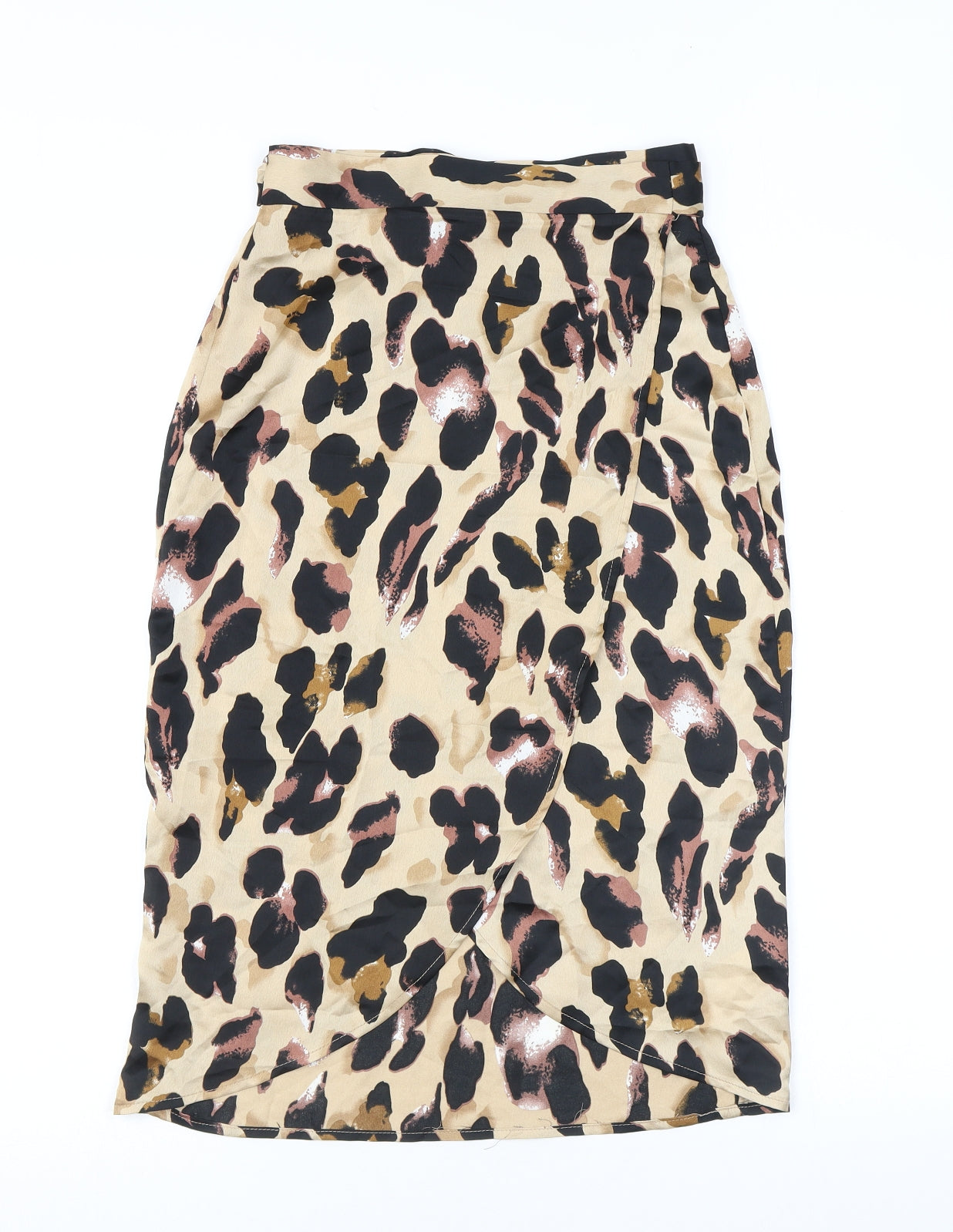 Boohoo Womens Brown Animal Print Polyester Wrap Skirt Size 8 Tie