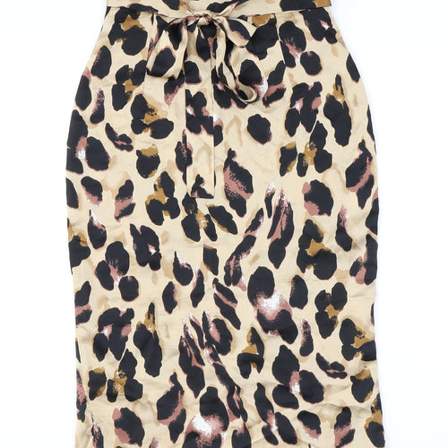 Boohoo Womens Brown Animal Print Polyester Wrap Skirt Size 8 Tie