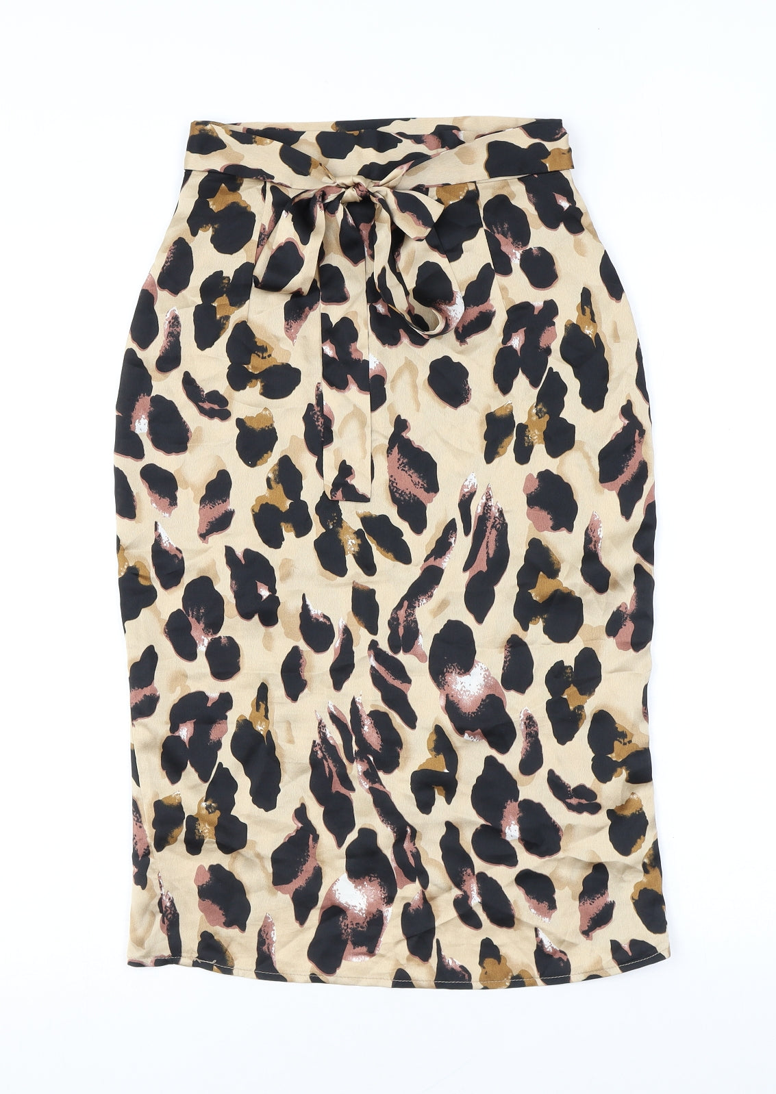 Boohoo Womens Brown Animal Print Polyester Wrap Skirt Size 8 Tie