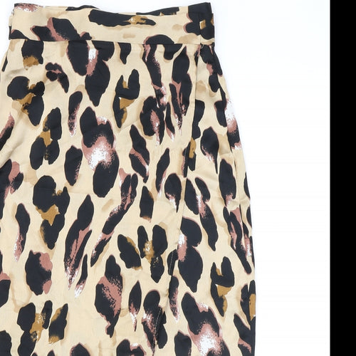 Boohoo Womens Brown Animal Print Polyester Wrap Skirt Size 8 Tie