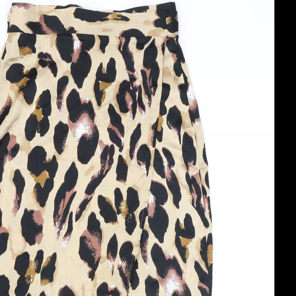 Boohoo Womens Brown Animal Print Polyester Wrap Skirt Size 8 Tie