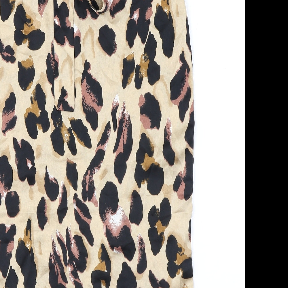 Boohoo Womens Brown Animal Print Polyester Wrap Skirt Size 8 Tie