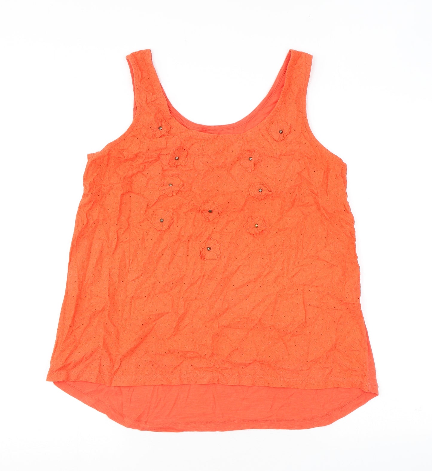 NEXT Womens Orange Floral Cotton Basic Tank Size 16 Scoop Neck - Flowers Studs