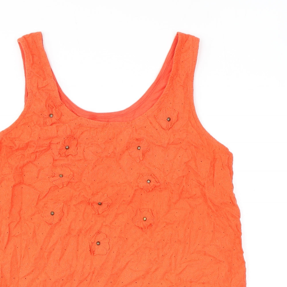NEXT Womens Orange Floral Cotton Basic Tank Size 16 Scoop Neck - Flowers Studs