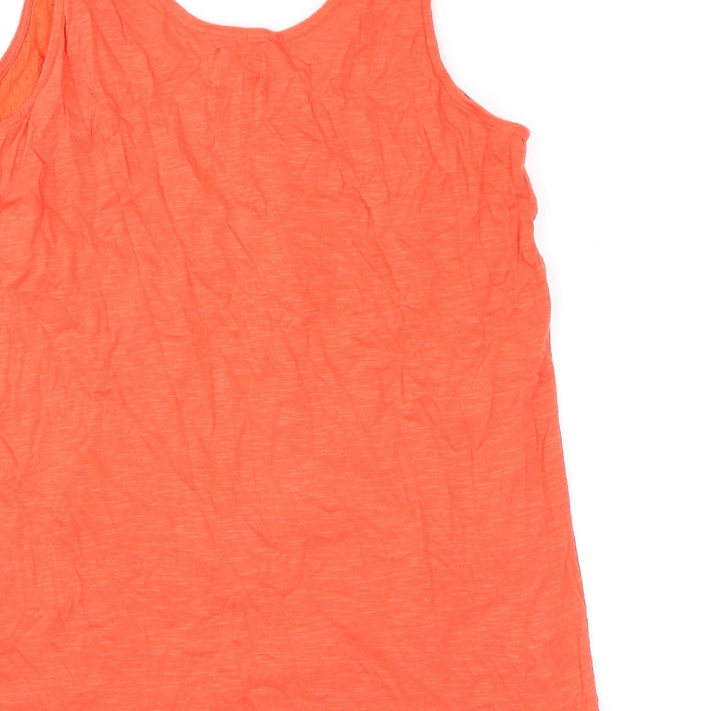 NEXT Womens Orange Floral Cotton Basic Tank Size 16 Scoop Neck - Flowers Studs