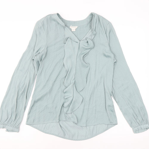 Monsoon Womens Blue Polka Dot Polyester Basic Blouse Size 10 V-Neck - Ruffle