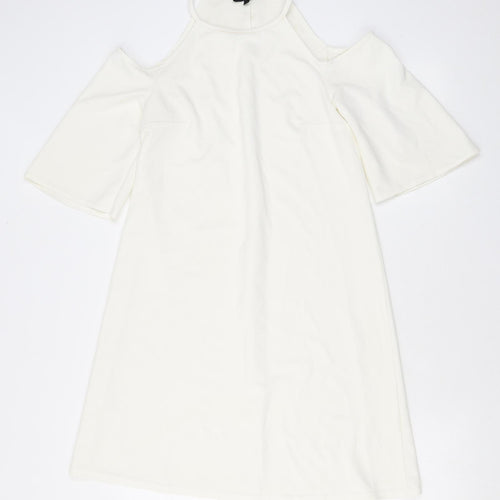 New Look Womens White Polyester Mini Size 8 Halter Pullover - Cold Shoulder