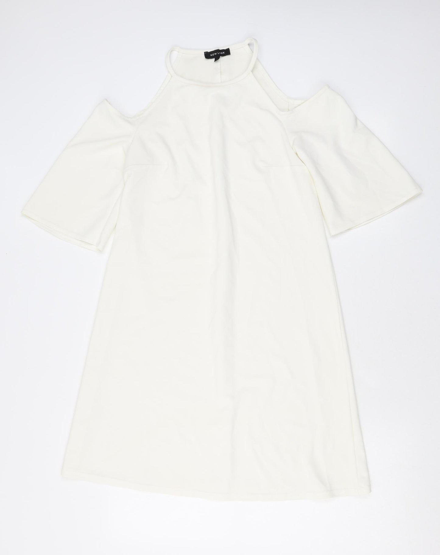 New Look Womens White Polyester Mini Size 8 Halter Pullover - Cold Shoulder