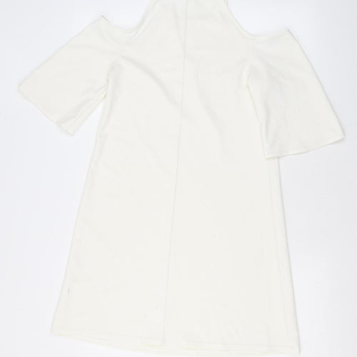 New Look Womens White Polyester Mini Size 8 Halter Pullover - Cold Shoulder