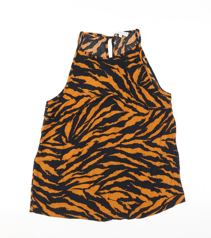 Warehouse Womens Brown Animal Print Polyester Camisole Blouse Size 14 Halter - Tiger Print