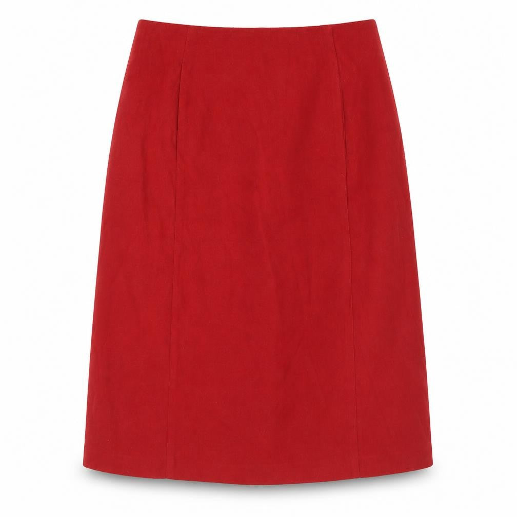 Front view of AMARANTO women’s red polyester a-line skirt, size UK 14, zip - pockets