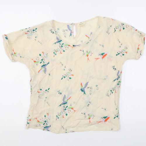 Bellerose Womens Beige Geometric Polyester Basic Blouse Size 14 Round Neck - Birds Flower Pattern