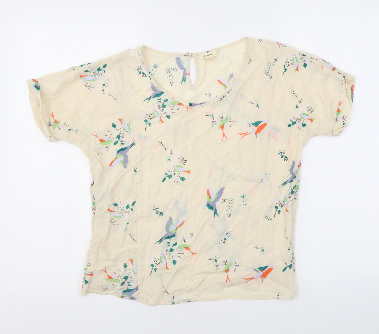 Bellerose Womens Beige Geometric Polyester Basic Blouse Size 14 Round Neck - Birds Flower Pattern