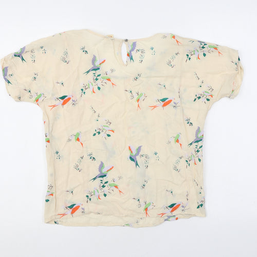 Bellerose Womens Beige Geometric Polyester Basic Blouse Size 14 Round Neck - Birds Flower Pattern