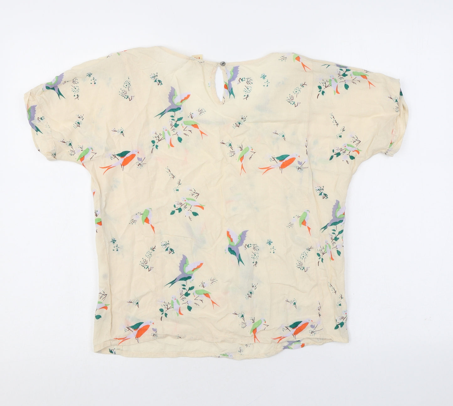 Bellerose Womens Beige Geometric Polyester Basic Blouse Size 14 Round Neck - Birds Flower Pattern