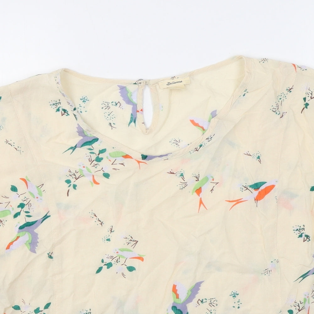 Bellerose Womens Beige Geometric Polyester Basic Blouse Size 14 Round Neck - Birds Flower Pattern