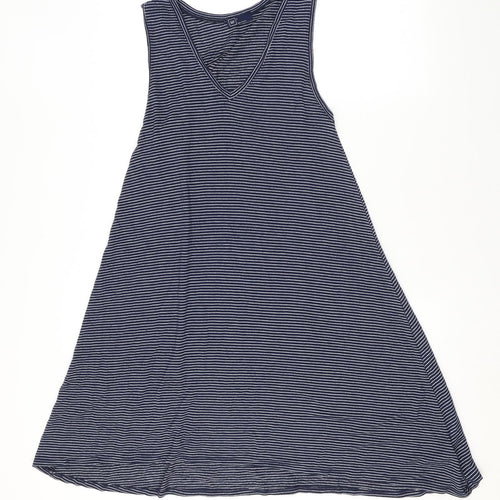 Gap Womens Blue Striped Rayon Tank Dress Size S V-Neck Pullover