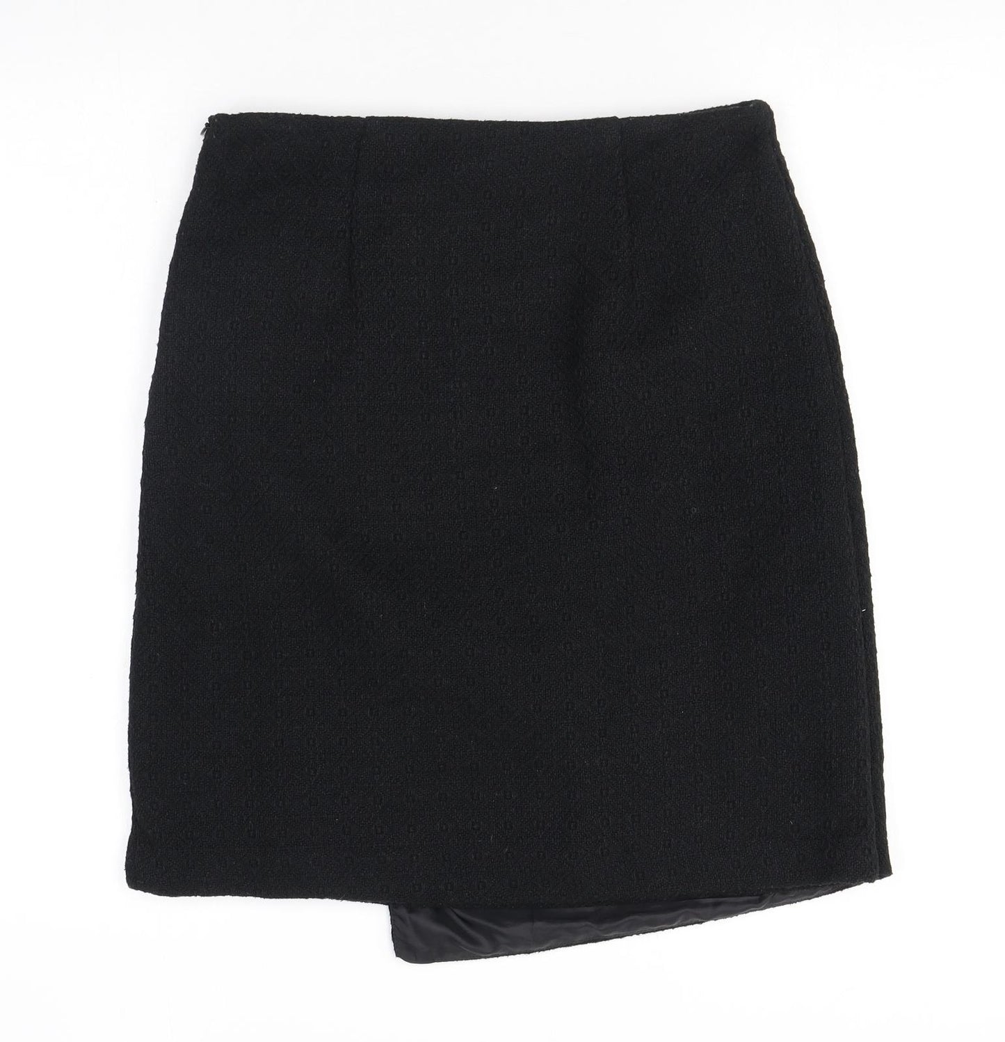 Marks and Spencer Womens Black Geometric Polyester A-Line Skirt Size 10 Zip - Buttons