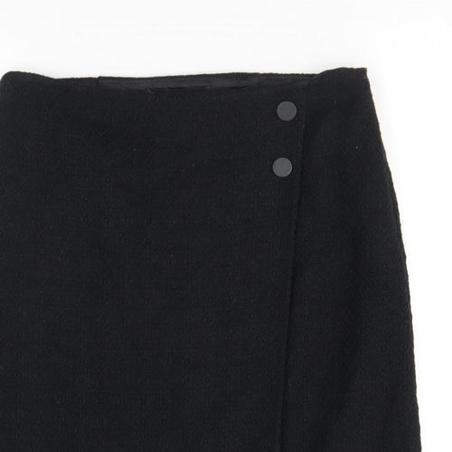 Marks and Spencer Womens Black Geometric Polyester A-Line Skirt Size 10 Zip - Buttons