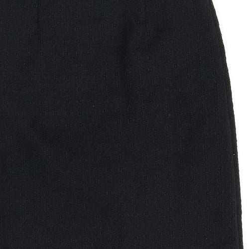 Marks and Spencer Womens Black Geometric Polyester A-Line Skirt Size 10 Zip - Buttons