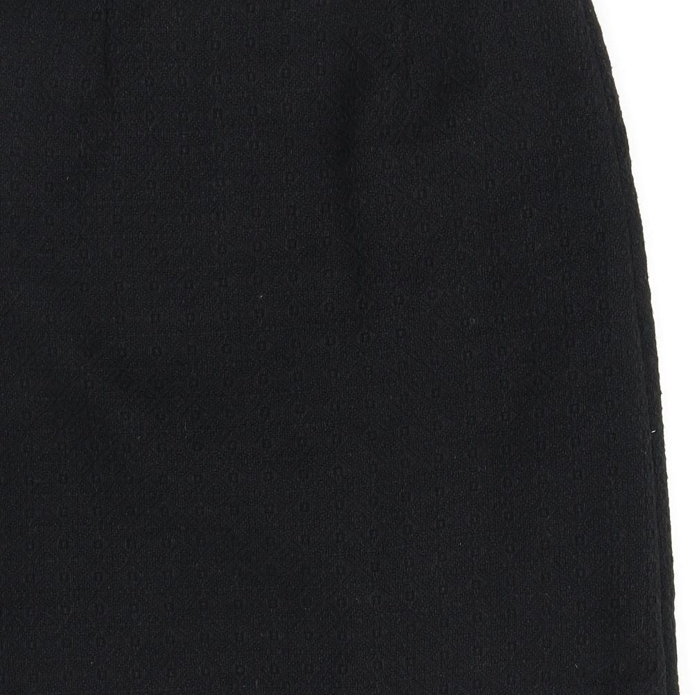 Marks and Spencer Womens Black Geometric Polyester A-Line Skirt Size 10 Zip - Buttons