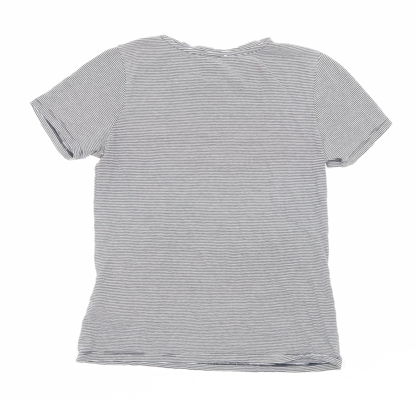 Warehouse Womens Black Striped Cotton Jersey T-Shirt Size 8 Round Neck - Lips